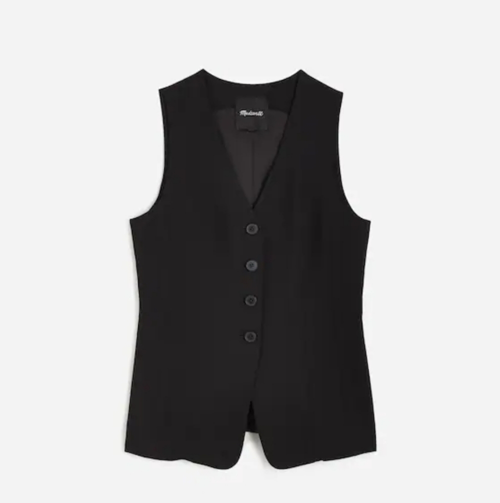 New Madewell Cutaway Long Vest NU440 Size 10 Black